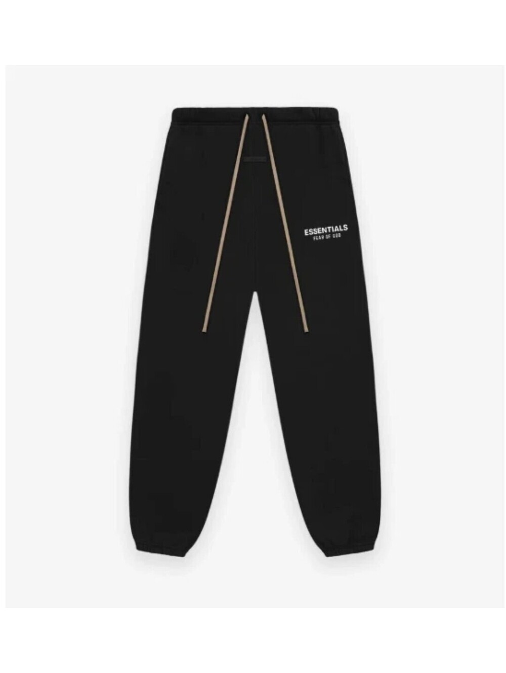 Fear of God Essentials Black Sweatpants with Beige Drawstrings